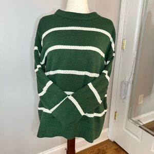 Aerie Softest Luxe Crew Sweater in Rugged Green stripe, sz M